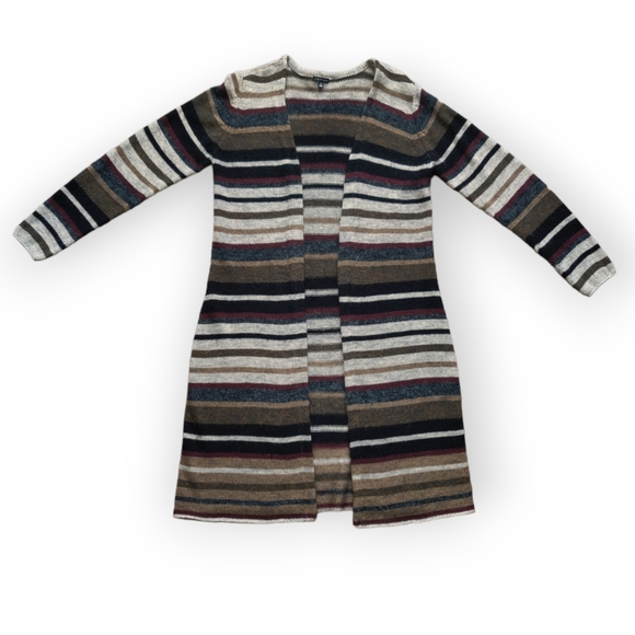 Striped 90s Cardigan Sweater Women's Size Small Black, Brown, Tan, Maroon - Picture 1 of 5